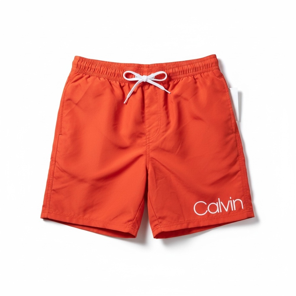 NWT‎ Calvin Klein Boys Vibrant Orange Swim Trunks Bright Summer Vacation Resort